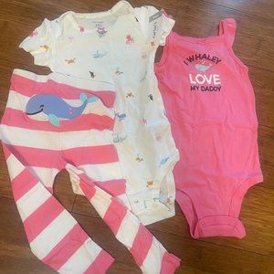 Carter's 3 piece set baby size 24M Pink/White